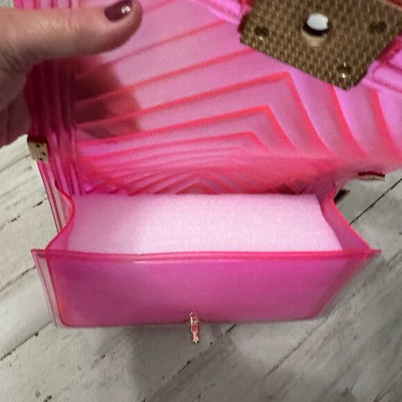 Hot Pink Jelly Purse Chain Strap Barbiecore Party Y2K Fun Boutique Bag NEW - Picture 6 of 9